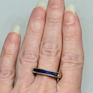 Silver tone with Blue Inlay Ring Size 6.5